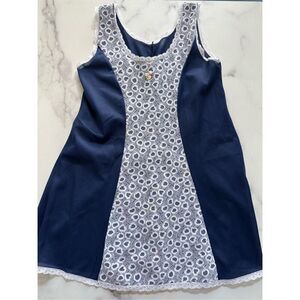 Girls size 6 slip French pajama dress nightdress nighty vintage 70s navy blue la